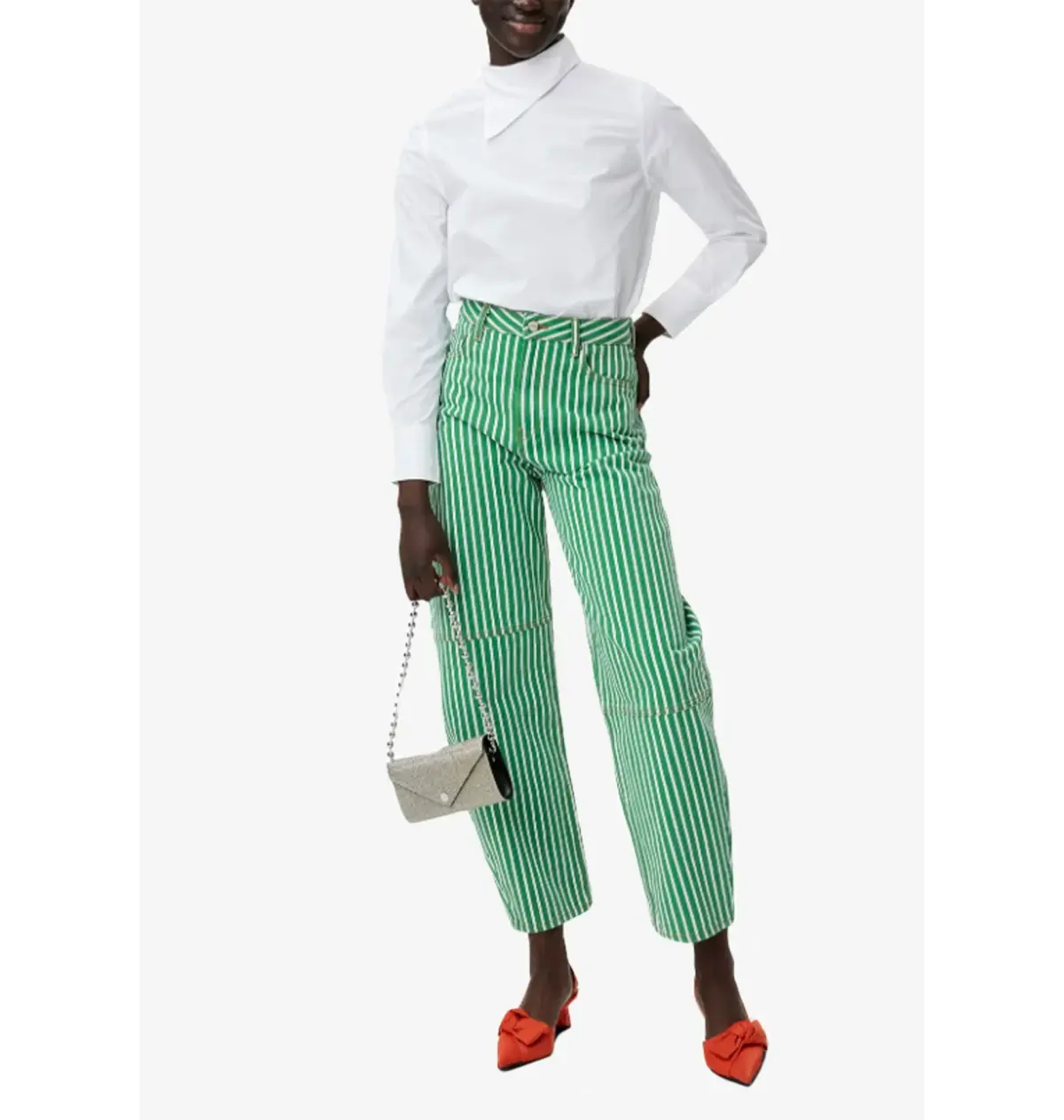 Ganni Denim Stary Jeans Green Stripe Size UK 12 - Image 1