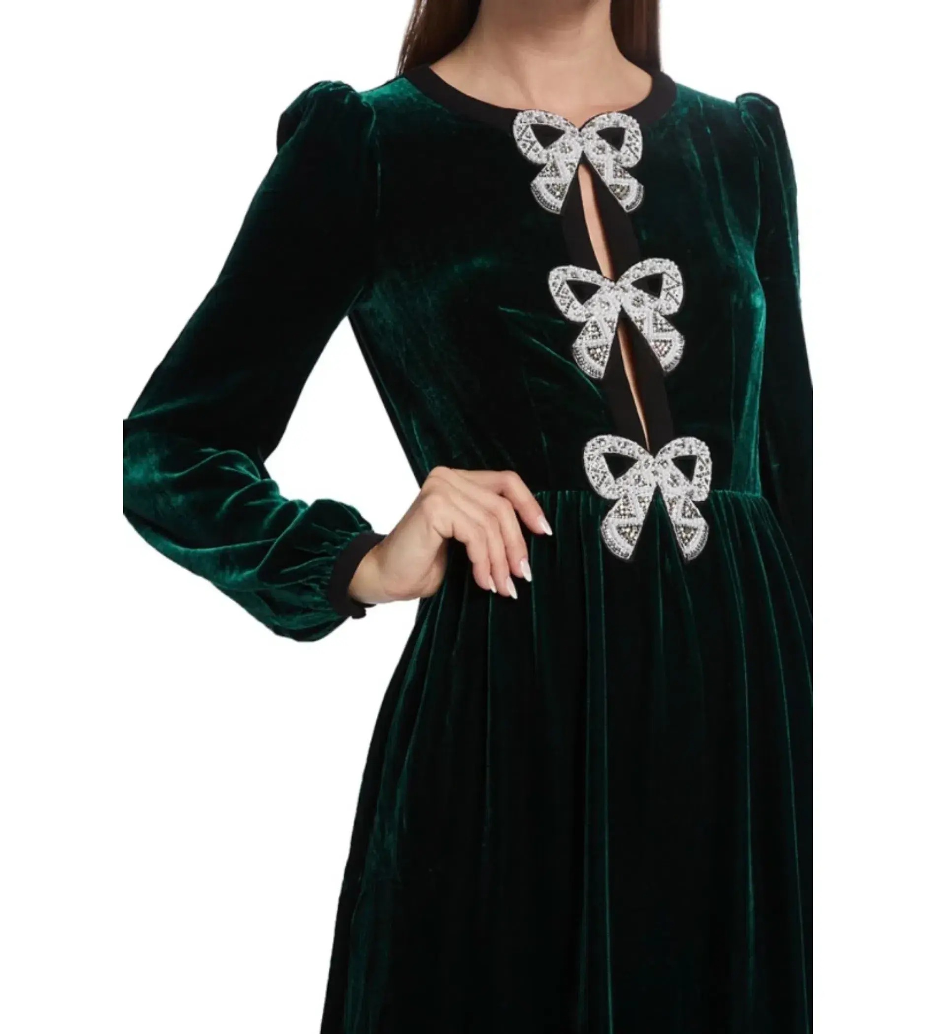 Saloni Camille Midi Dress Green Size UK 12 - Image 5