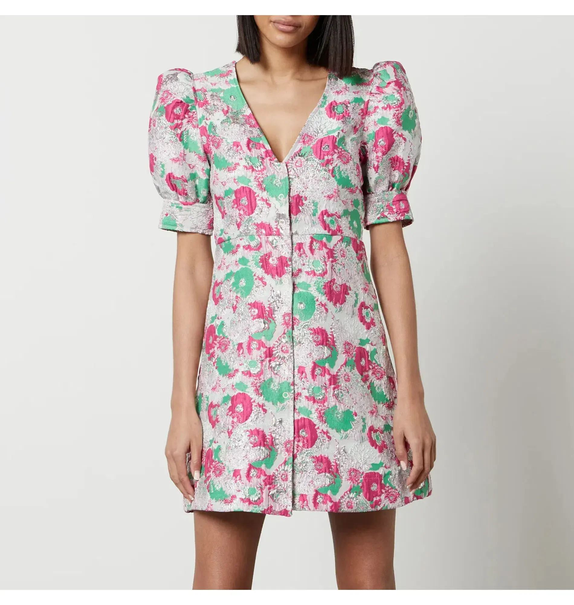 Ganni Jacquard Mini Dress Floral Size UK 12 - Image 2