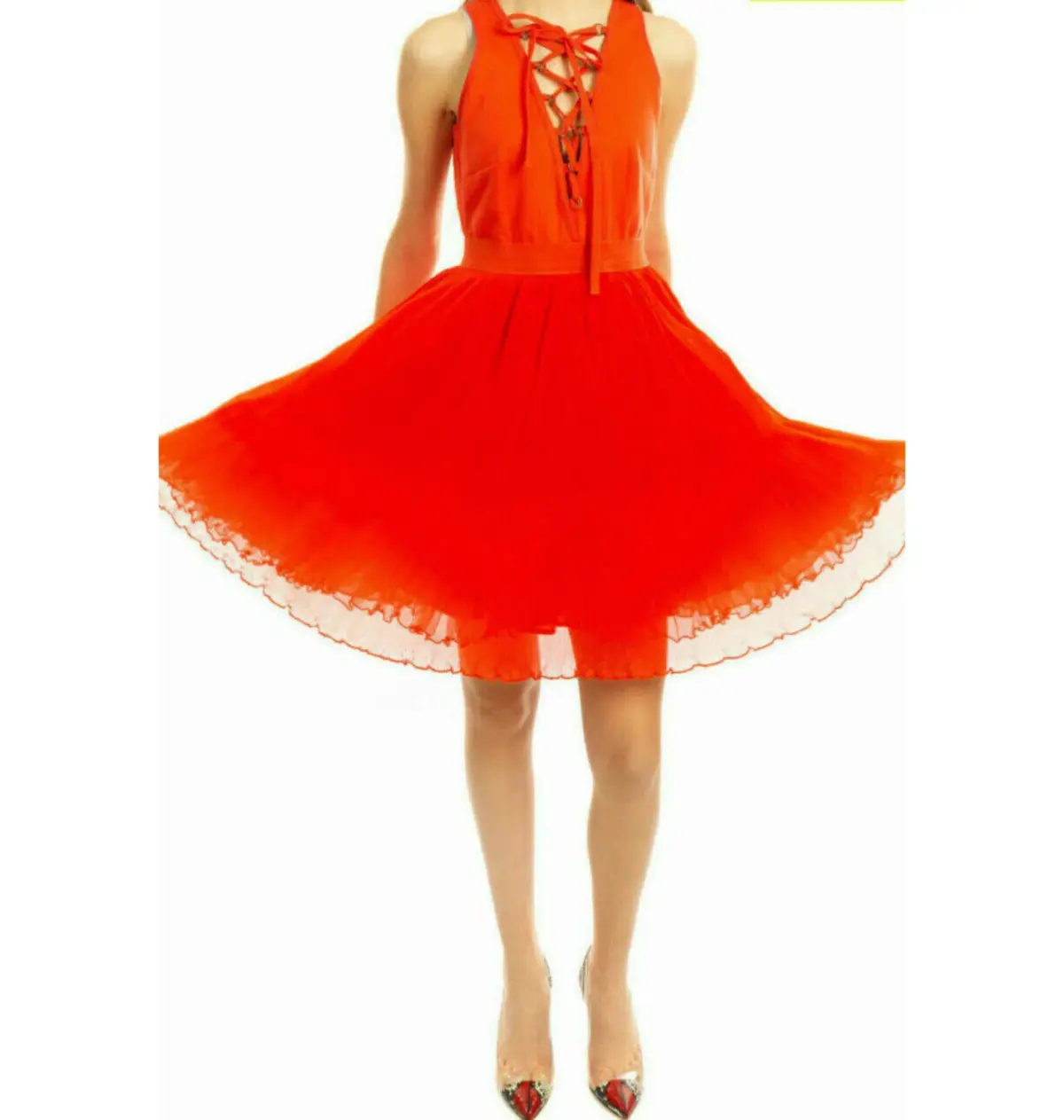 Manoush Fit and Flare Tulle Mini Dress Red Size 12 - Image 3