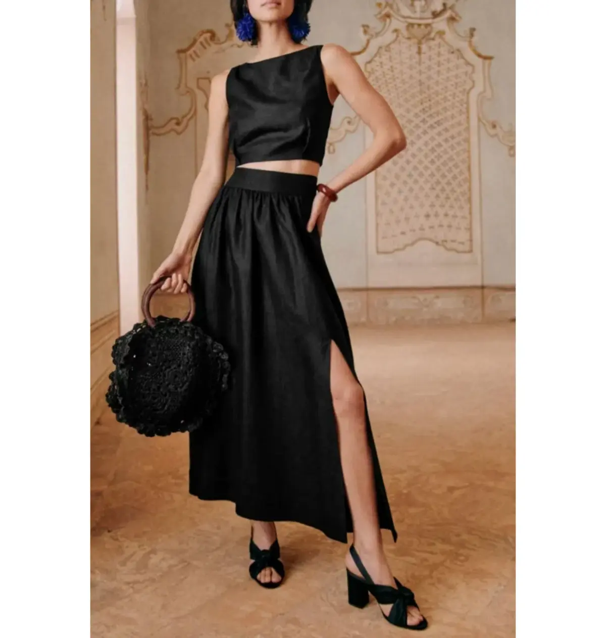 Sezane Claire Top and Sophie Skirt Set Black Size UK 12 - Image 3