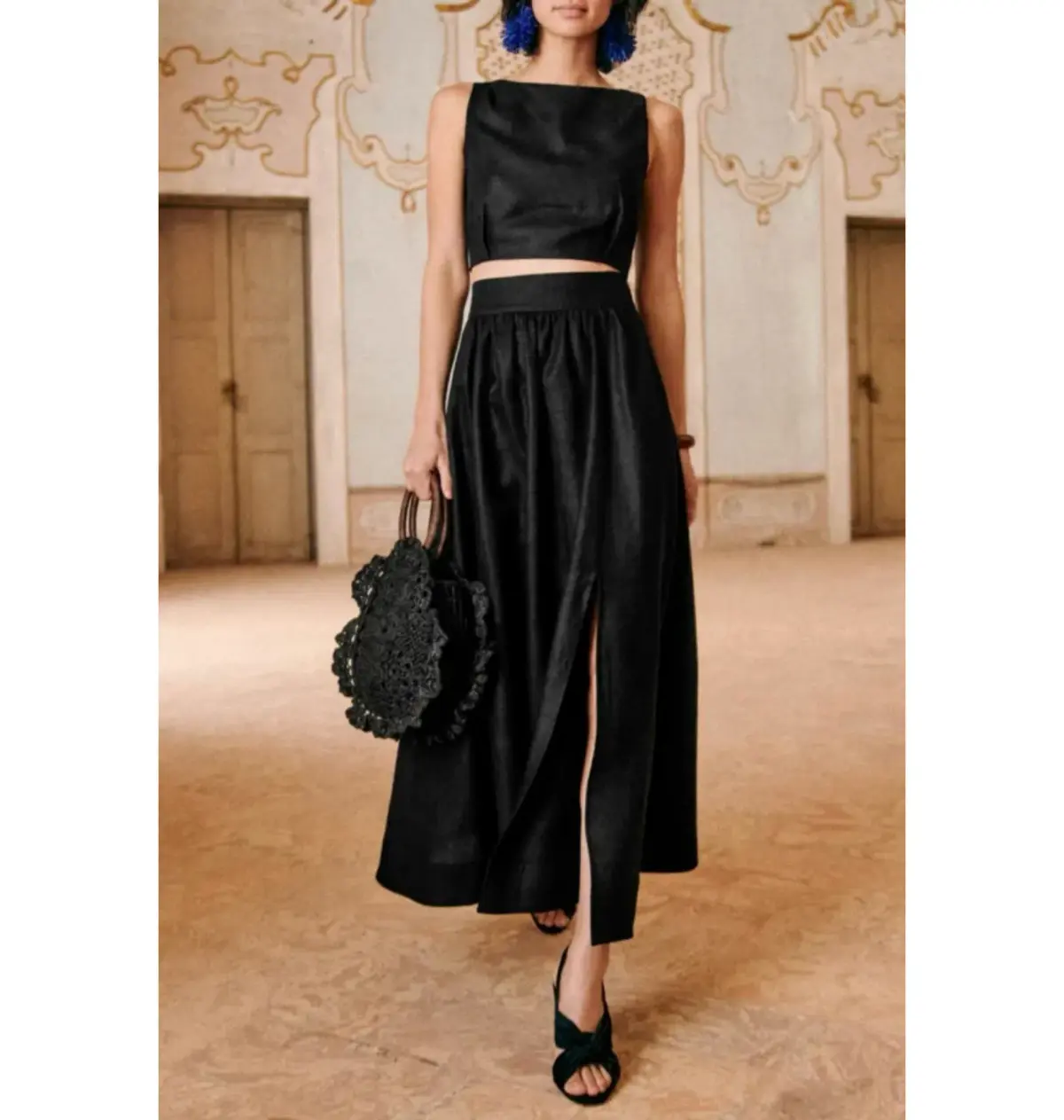 Sezane Claire Top and Sophie Skirt Set Black Size UK 12 - Image 1