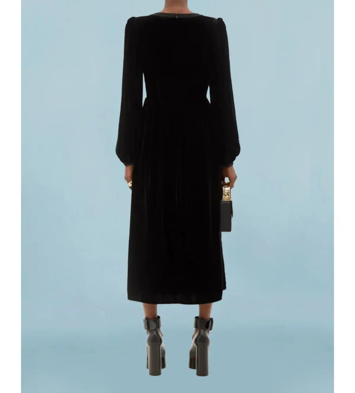 Saloni Camille Velvet Midi Dress Black Size UK 14 - Image 3