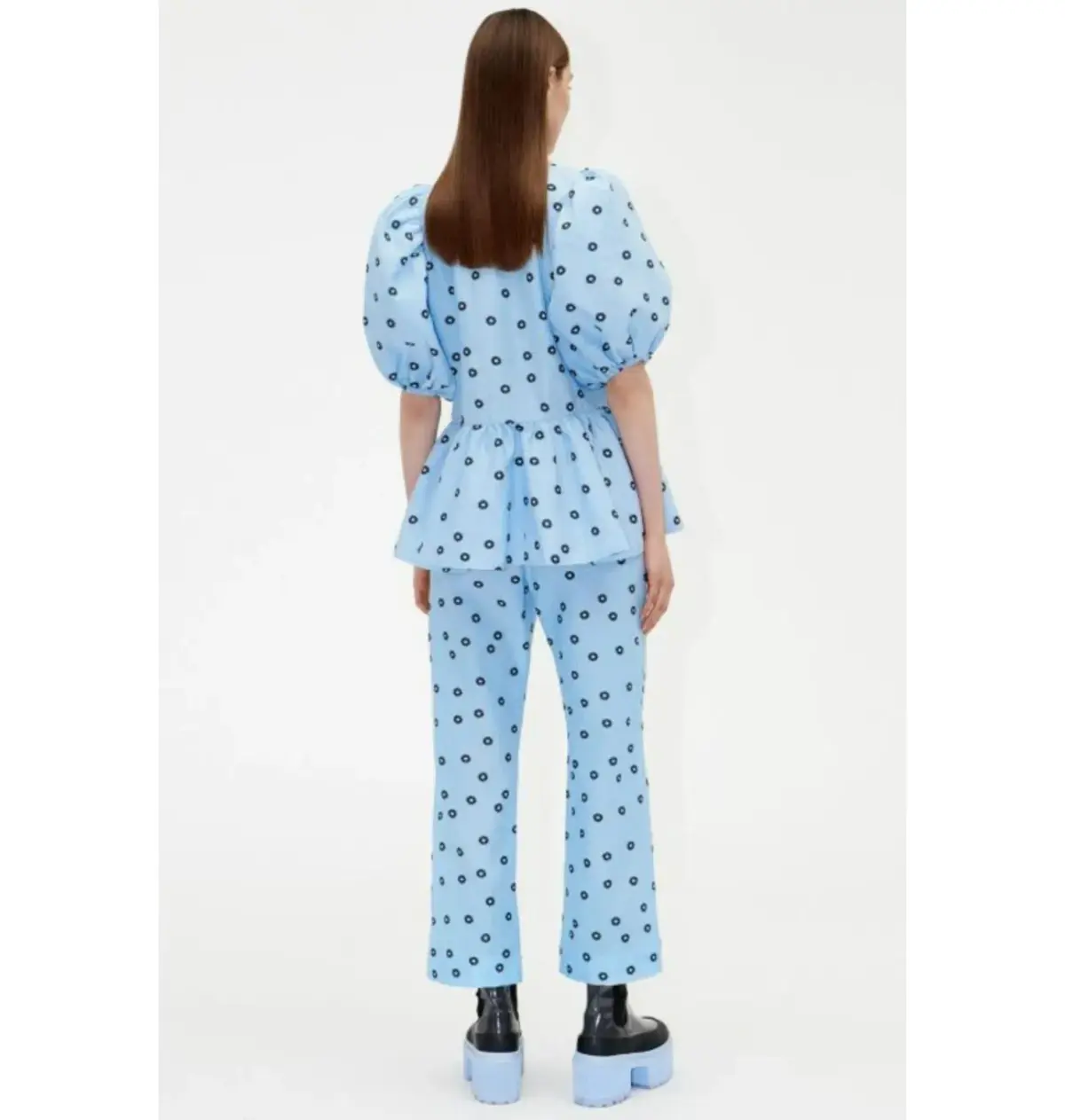 Stine Goya Liw Mini Daisy Peplum Top and Pants Set Blue Size UK 10  - Image 3