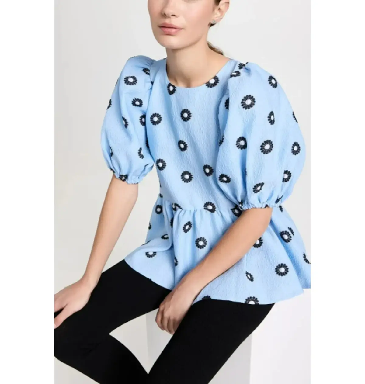 Stine Goya Liw Mini Daisy Peplum Top and Pants Set Blue Size UK 10  - Image 2