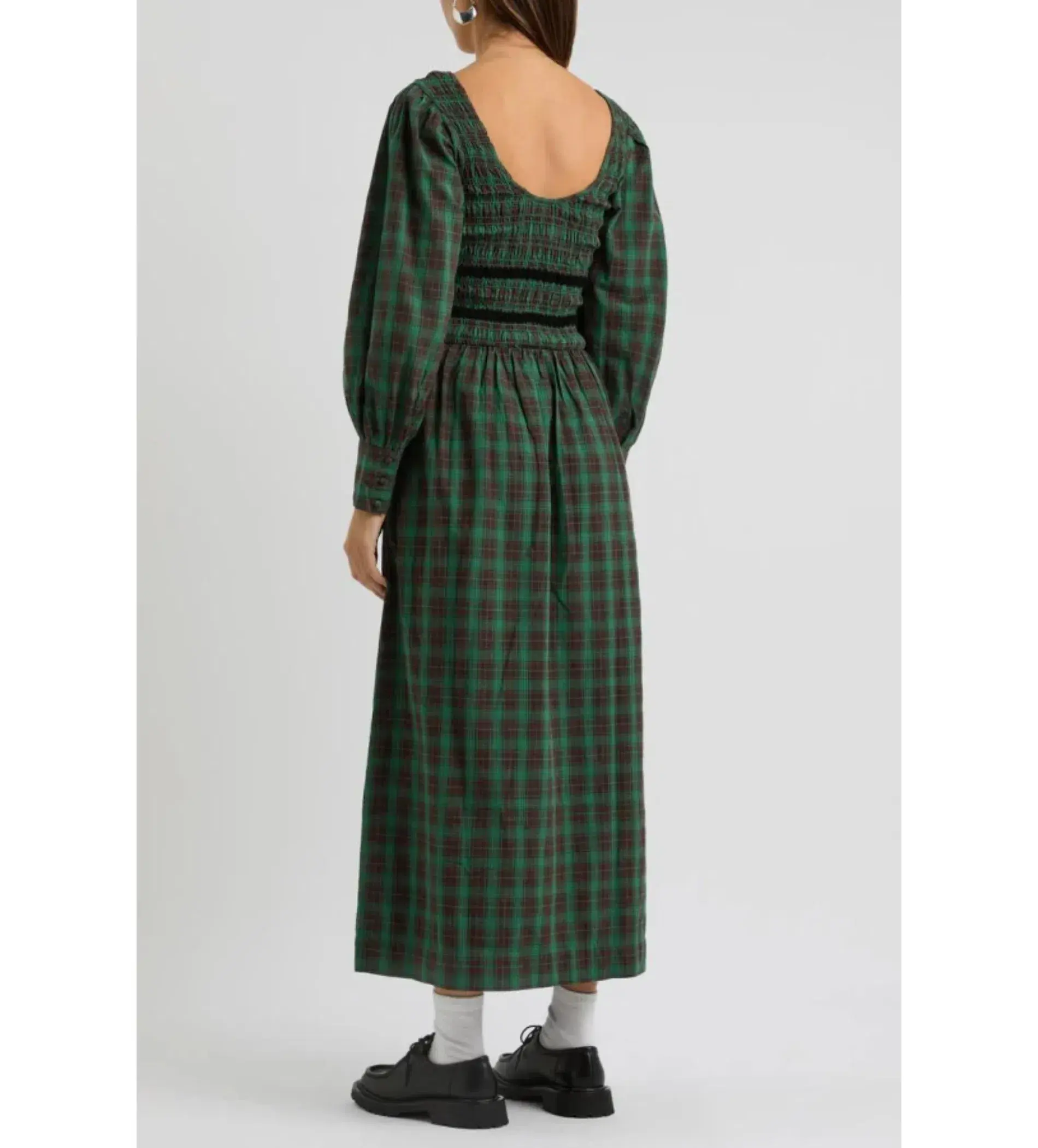 Damson Madder  Elle Shirred Midi Dress Green Size 10 - Image 4
