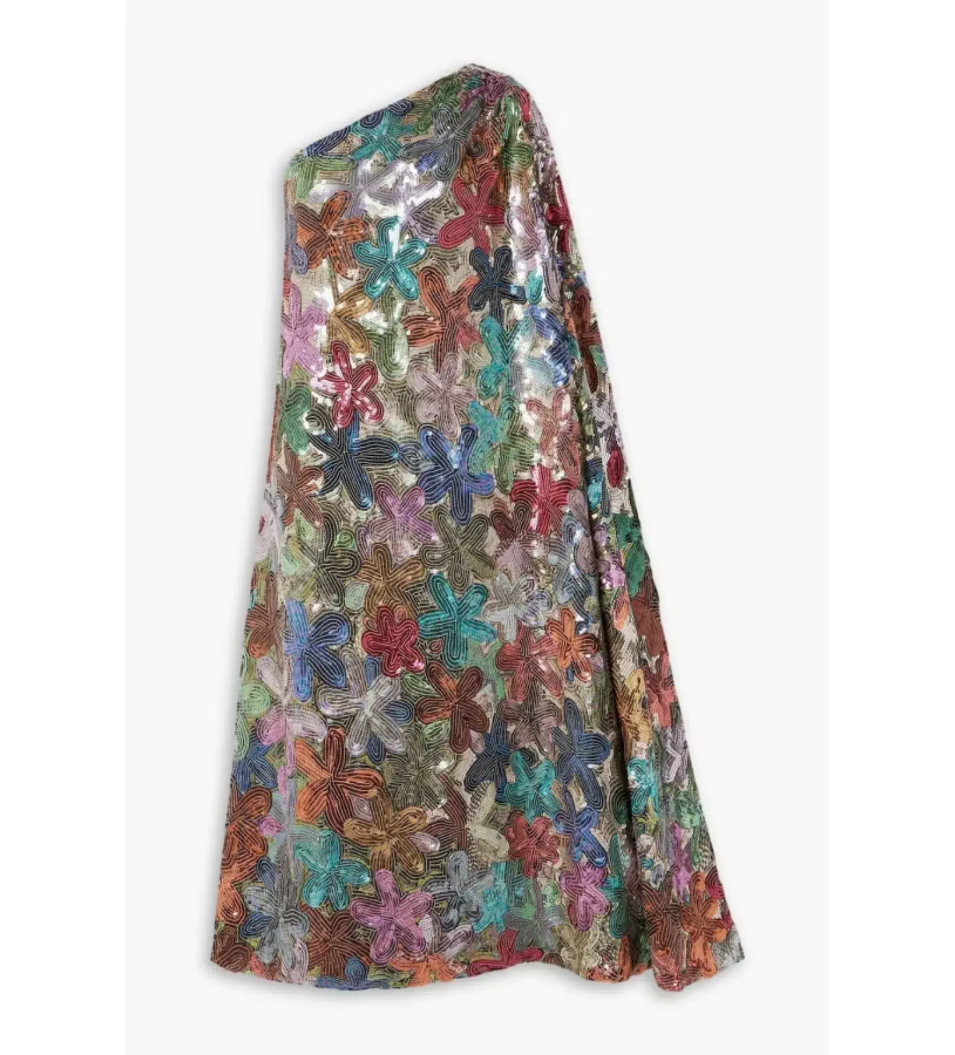 Ashish Sequin Embellished One Sleeve Georgette Sari Midi Dress Multi Size UK 10 - Image 3