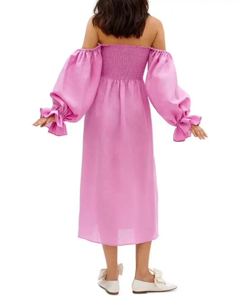Sleeper Atlanta Linen Midi Dress in Pink Size M / UK 10 - Image 2