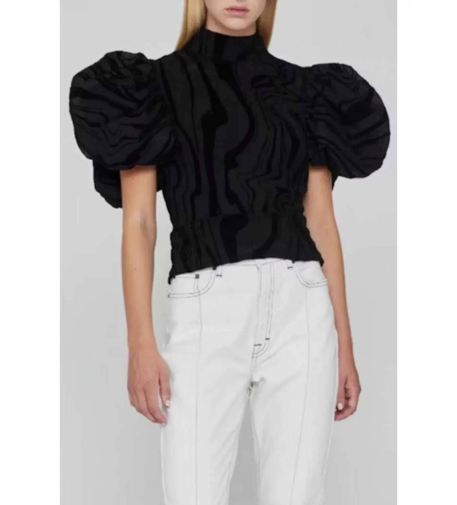 Rotate Birger Christensen Dusk Open-Back Flocked Mesh Top in Black Size DK 38 / UK 12 - Image 1