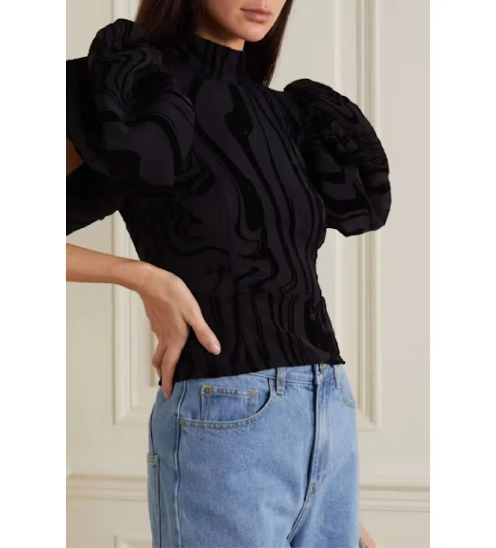 Rotate Birger Christensen Dusk Open-Back Flocked Mesh Top in Black Size DK 38 / UK 12 - Image 2