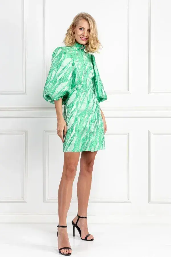 Ganni Jacquard Mini Dress Green Size UK 12 - Image 1