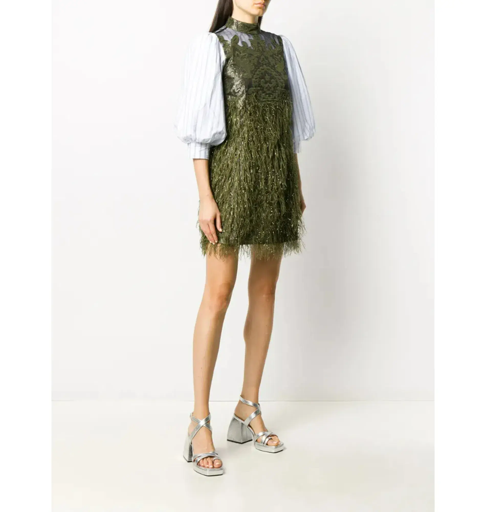 Ganni Feathery Cotton Mini Dress Green Size UK 12 - Image 2