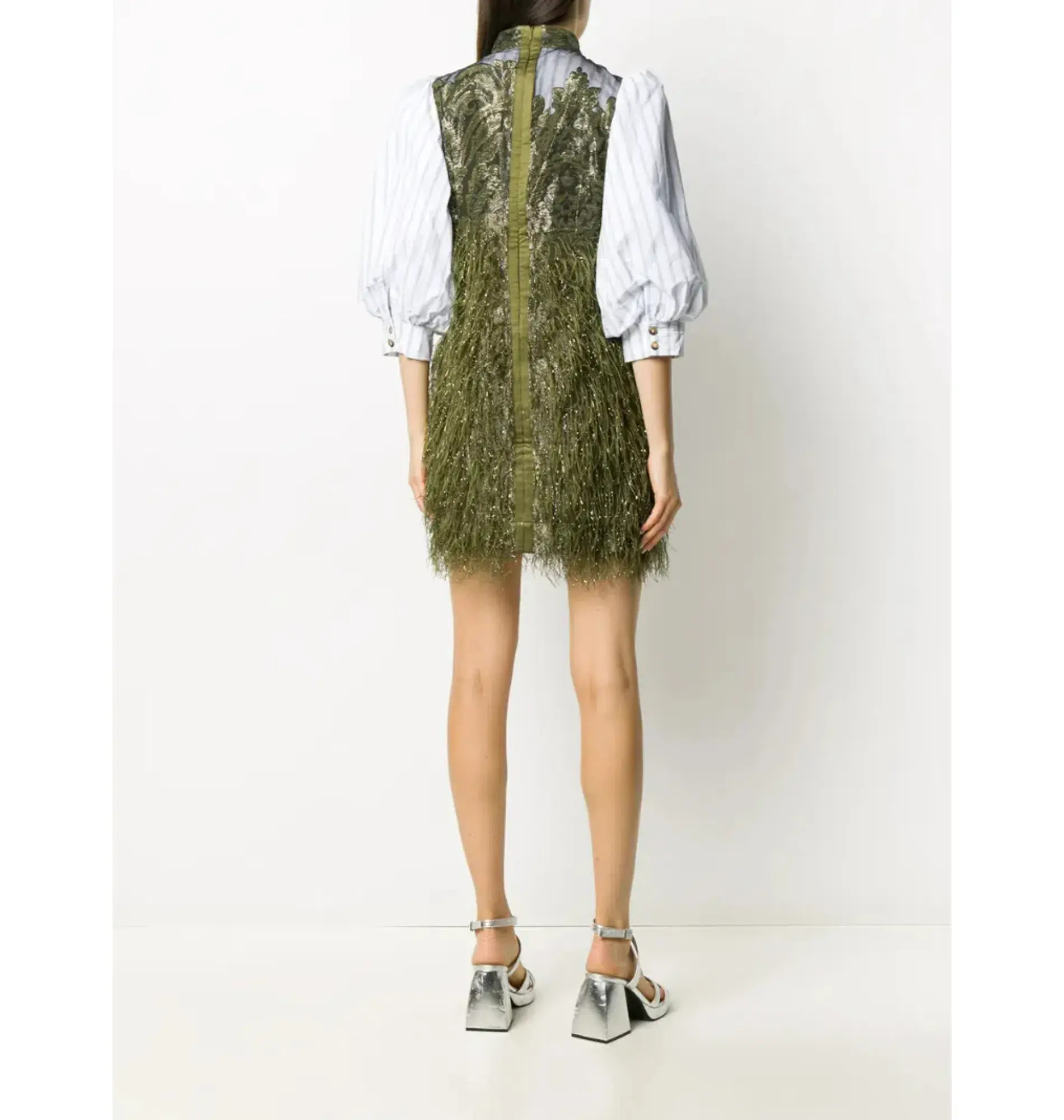 Ganni Feathery Cotton Mini Dress Green Size UK 12 - Image 3