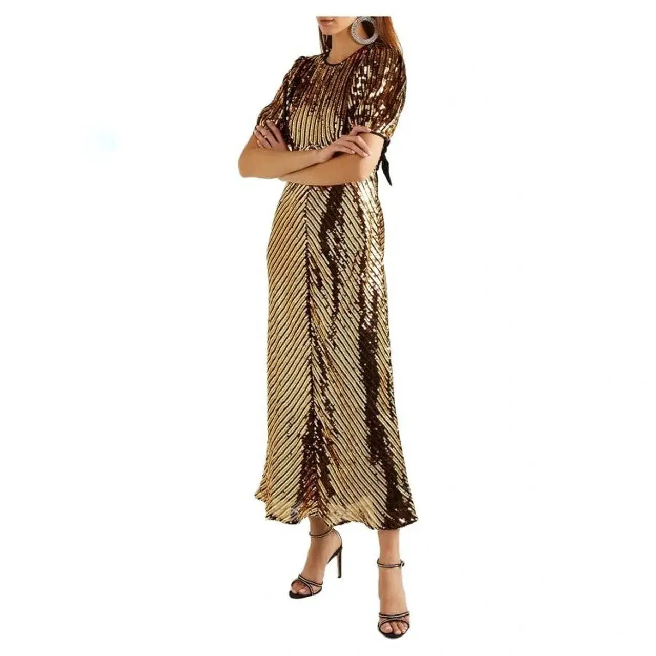 RIXO Gold Sequin Daisy Midi Dress Size UK 10 - Image 1