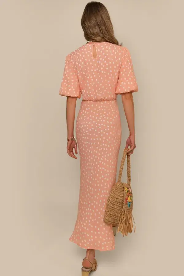 Rixo Flavia Midi Dress Salmon Pink Size UK 10 - Image 3