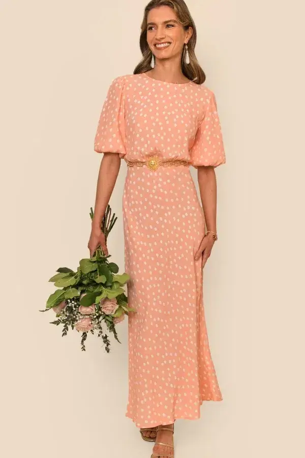 Rixo Flavia Midi Dress Salmon Pink Size UK 10 - Image 1