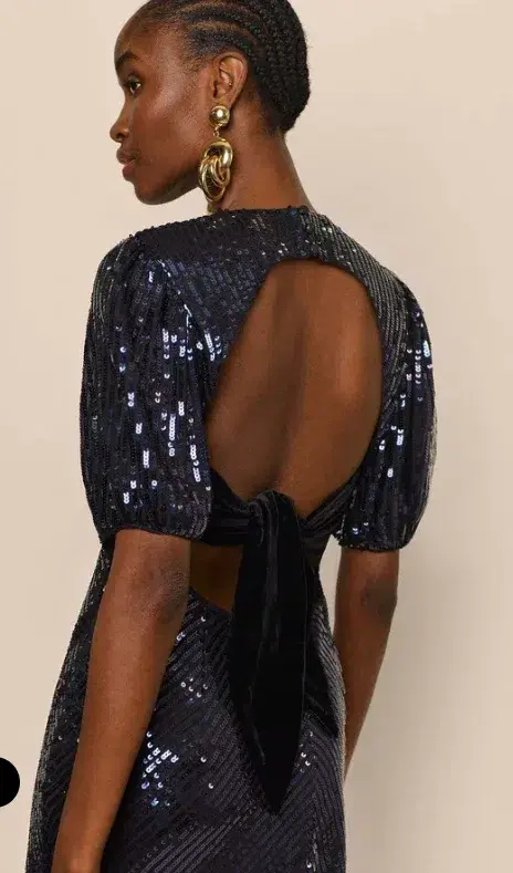 Rixo Daisy Sequin Midi Dress Black Size UK 10 - Image 3