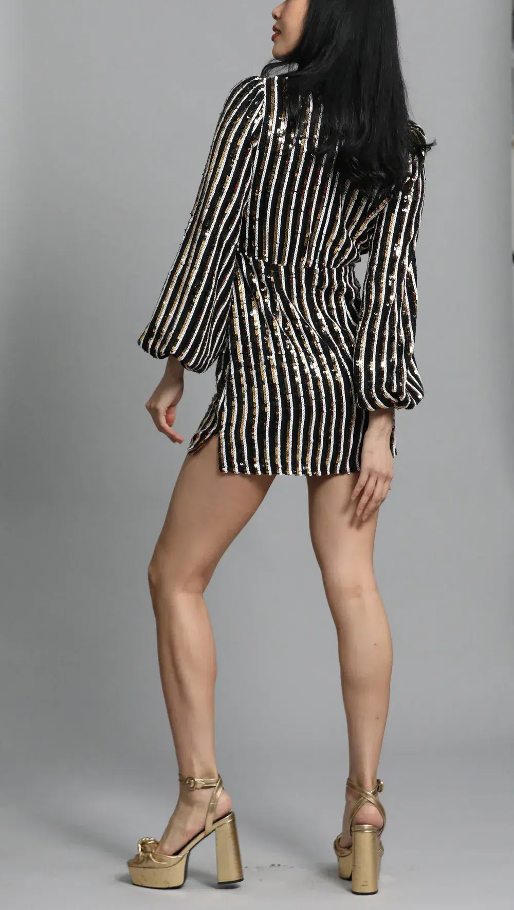 Rixo Samantha Sequin Mini Dress Mono Gold Size UK 12 - Image 3