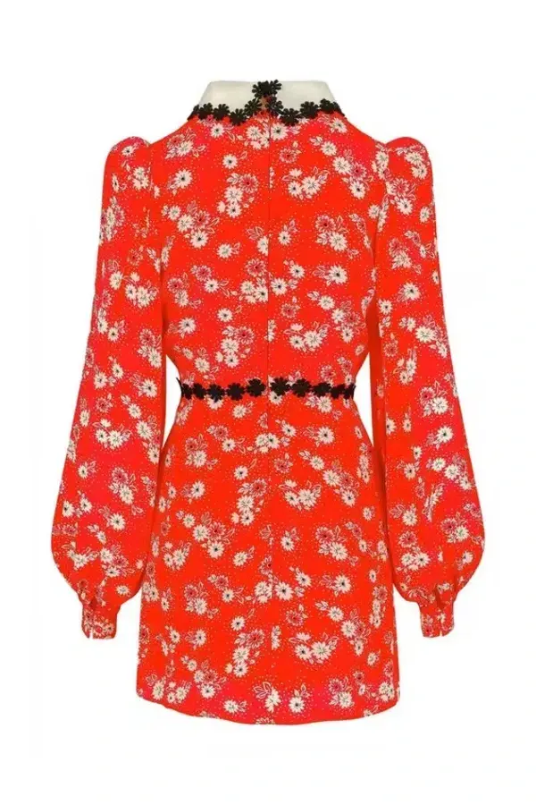 Queens of Archive Mary Daisy Print Mini Dress Red Size UK 10 - Image 3