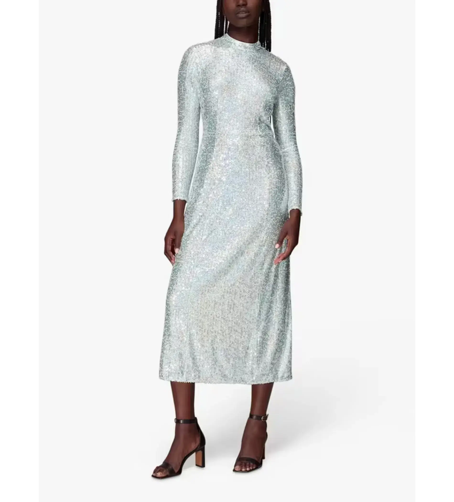 Whistles Silver Sequin Column Dress Silver Size UK 10 - Image 1