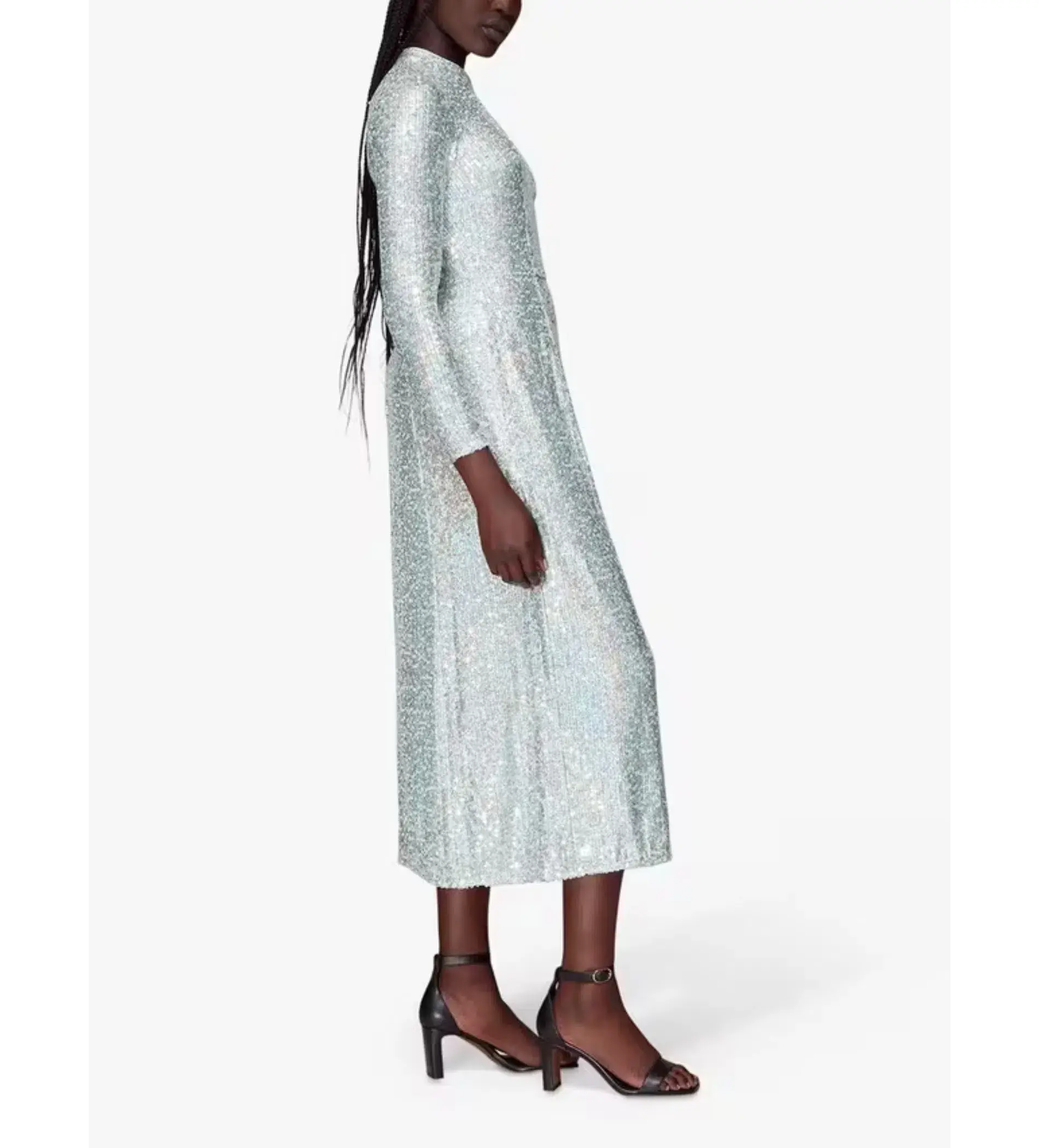 Whistles Silver Sequin Column Dress Silver Size UK 10 - Image 3