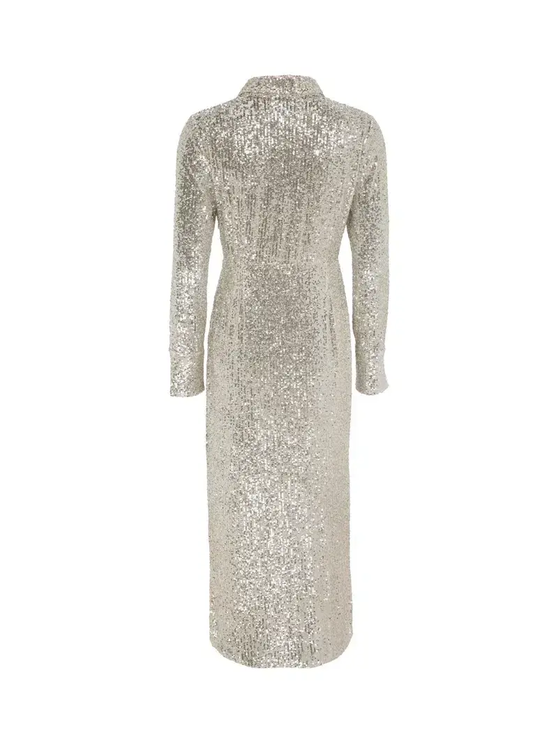 Mint Velvet Silver Sequin Midi Dress Size UK 10 for rent on The Volte - main image