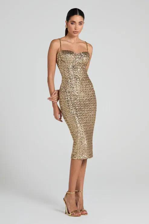 Nadine Merabi Nina Gold Midi Dress Size UK 12 - Image 2