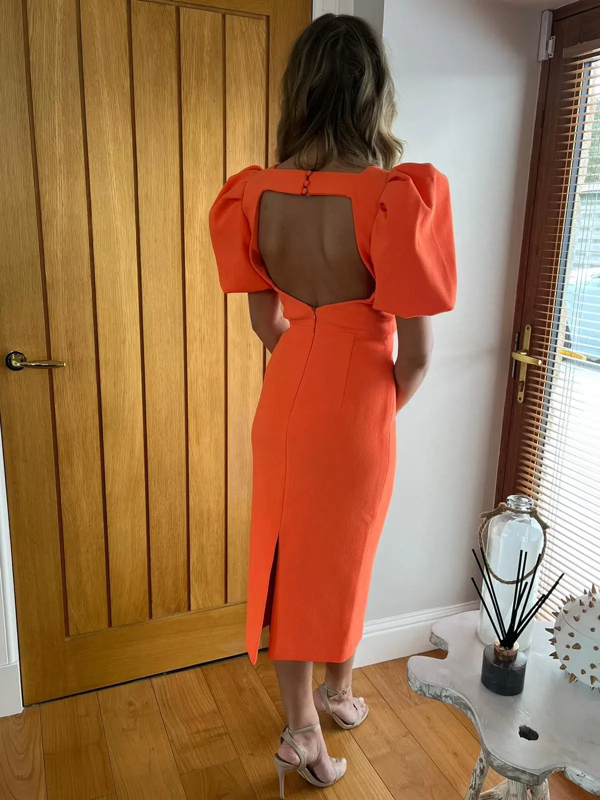 Rebecca Vallance Orange Backless Midi Dress UK Size 8 - Image 2