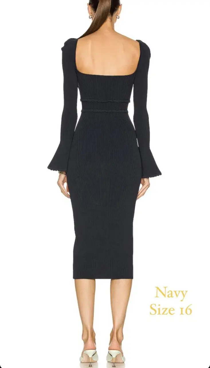 Self Portrait Scallop Jersey Midi Dress Navy Size UK 16 - Image 3