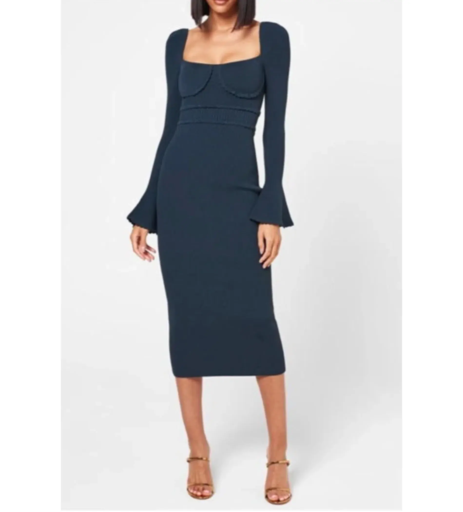 Self Portrait Scallop Jersey Midi Dress Navy Size UK 16 - Image 1