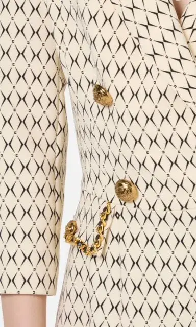 Elisabetta Franchi Cream Mini Coat Dress Trimmed With Gold Chain and Leather Size UK 10 - Image 5