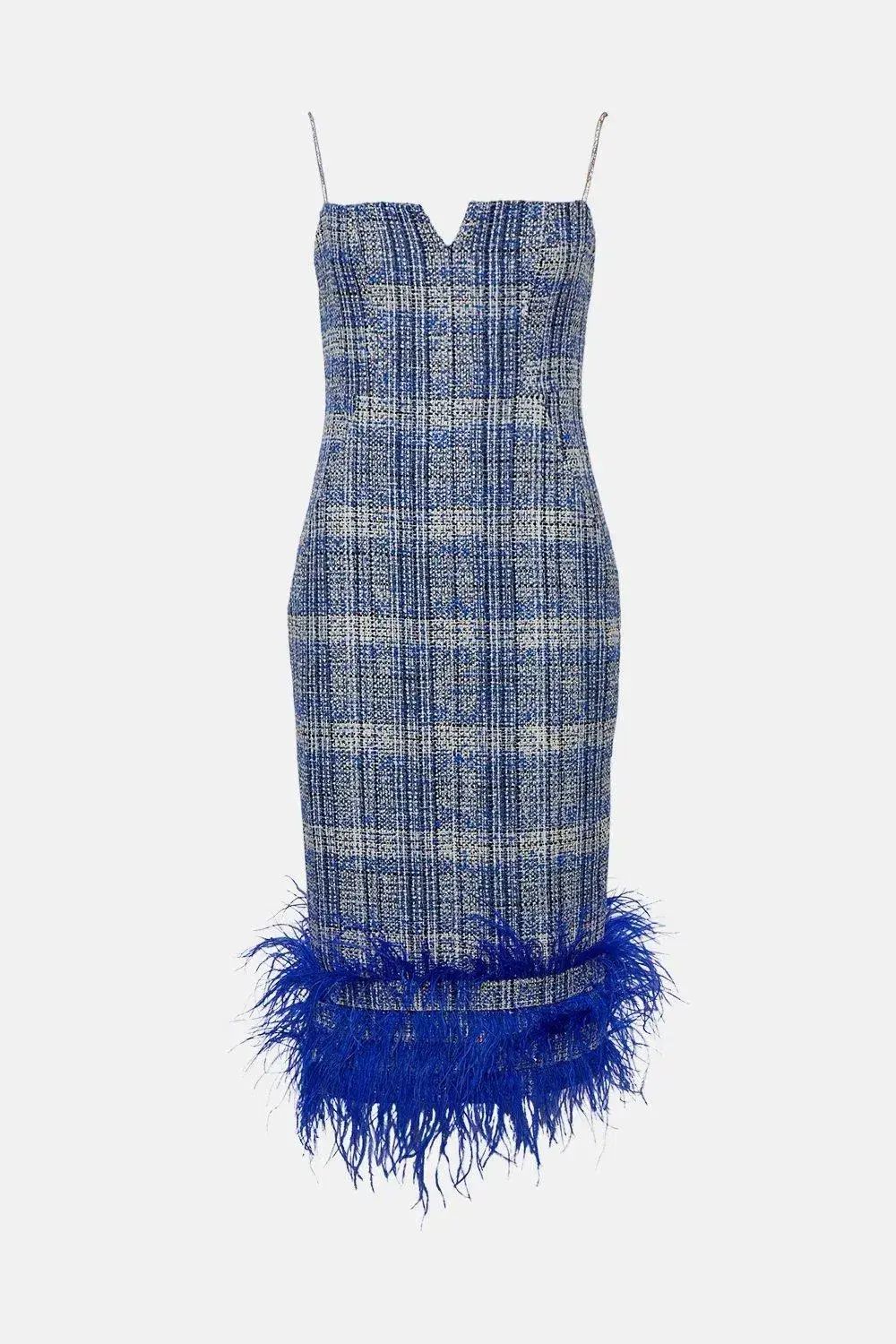 Karen Millen Tweed Midi Dress Blue Size UK 14 - Image 3