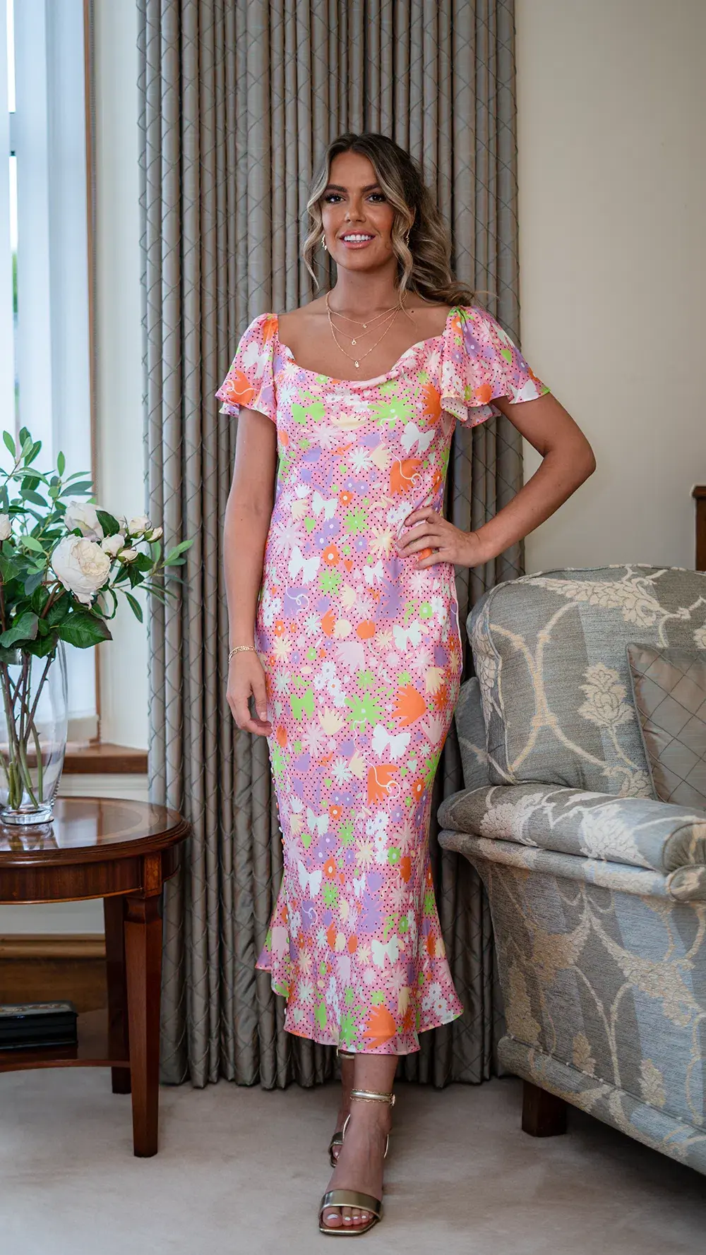 Olivia Rubin Amelia Midi Dress Floral Pink UK Size 12 - Image 1