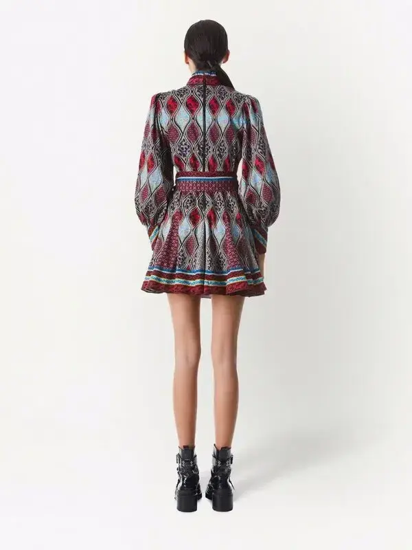 Alice and Olivia Mina Button Front Godet Mini Dress Multicolor Size UK 12 - Image 4