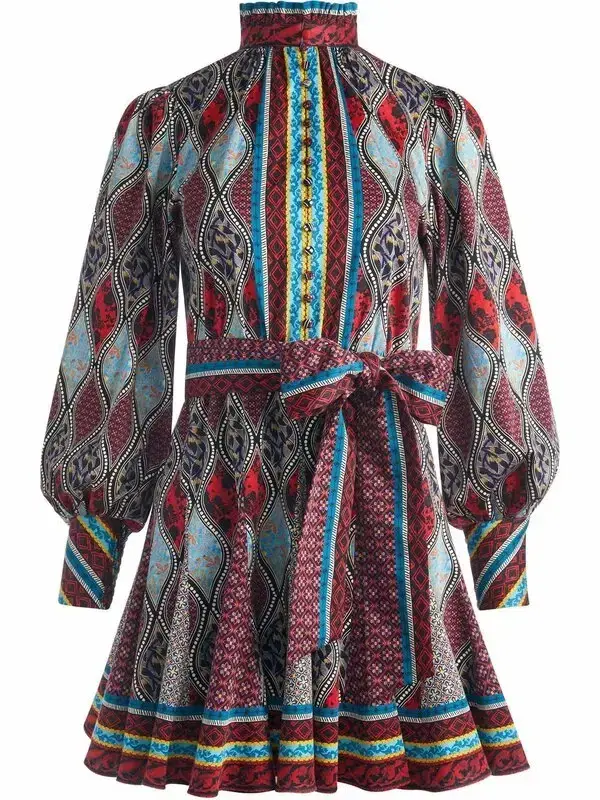 Alice and Olivia Mina Button Front Godet Mini Dress Multicolor Size UK 12 - Image 5