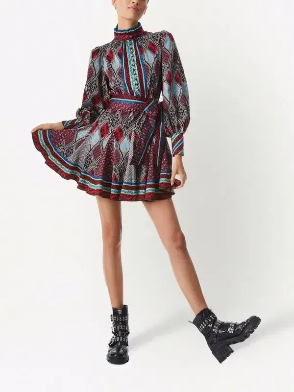 Alice and Olivia Mina Button Front Godet Mini Dress Multicolor Size UK 12 - Image 1