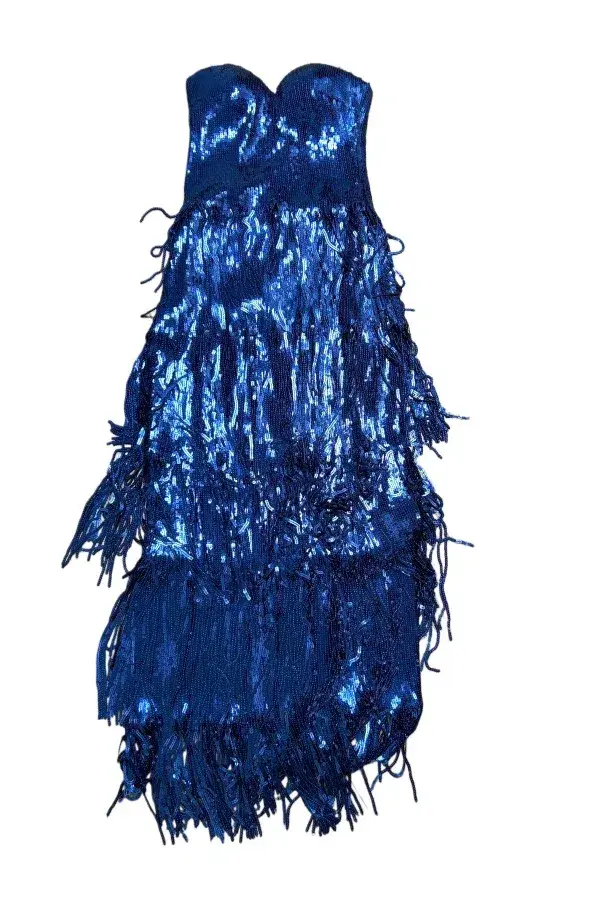 GODDIVA Sweetheart Neck Sequin Fringe Maxi Dress Size UK 10 - Image 1