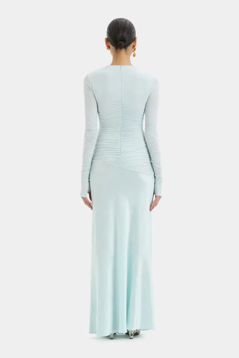 Sir The Label Alessia Ice Blue Silk Satin Jersey Draped Maxi Dress - Image 4