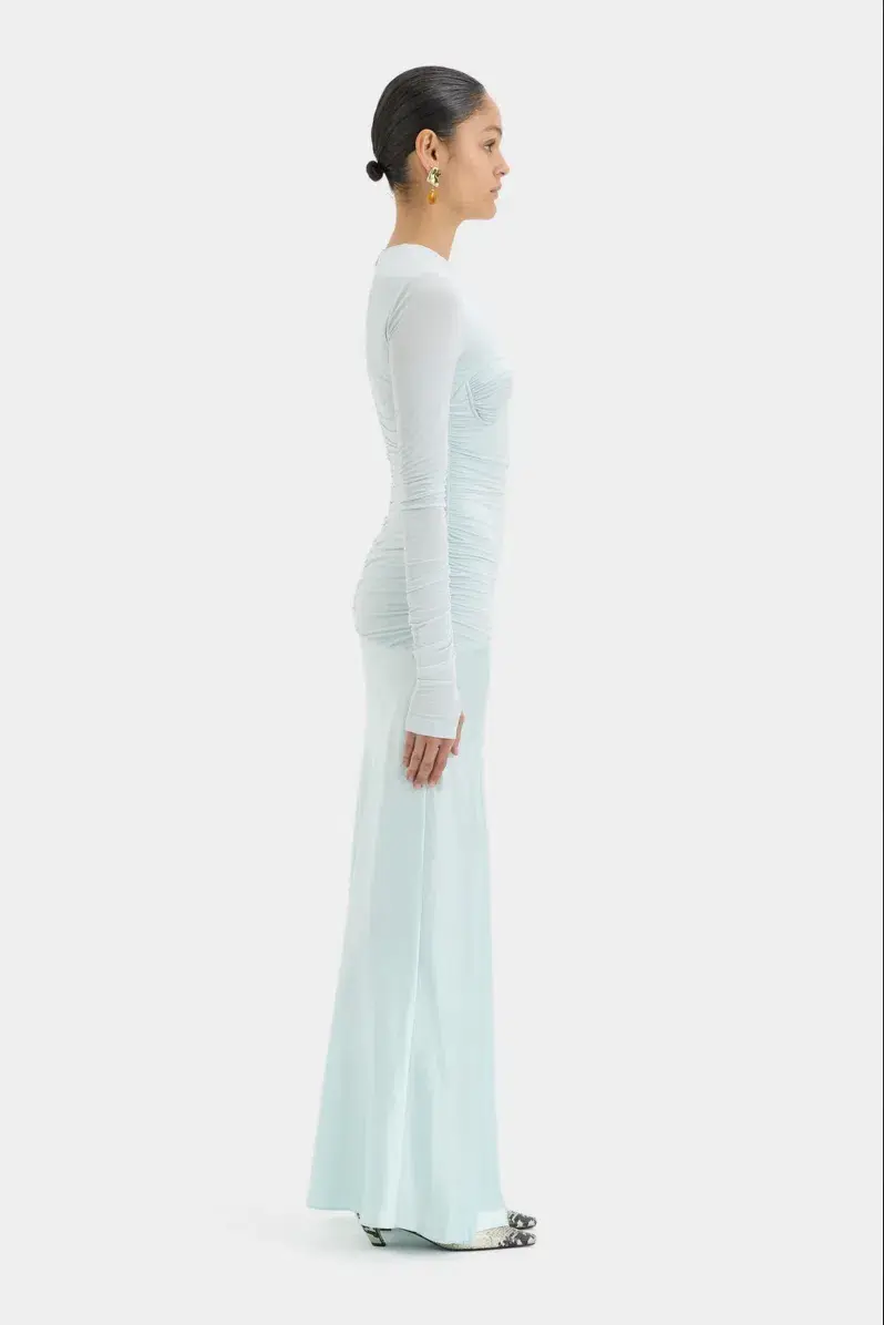 Sir The Label Alessia Ice Blue Silk Satin Jersey Draped Maxi Dress for rent on The Volte - main image