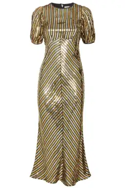 Rixo Daisy Sequin Midi Dress Gold Size UK 10 for rent on The Volte - image 3