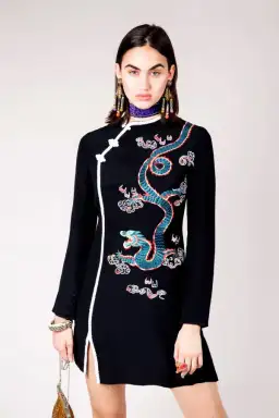 RIXO Oriental Orchid Dragon Mini Dress Black Size 10