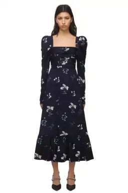 Self Portrait Navy Vintage Floral Midi Dress Size 10