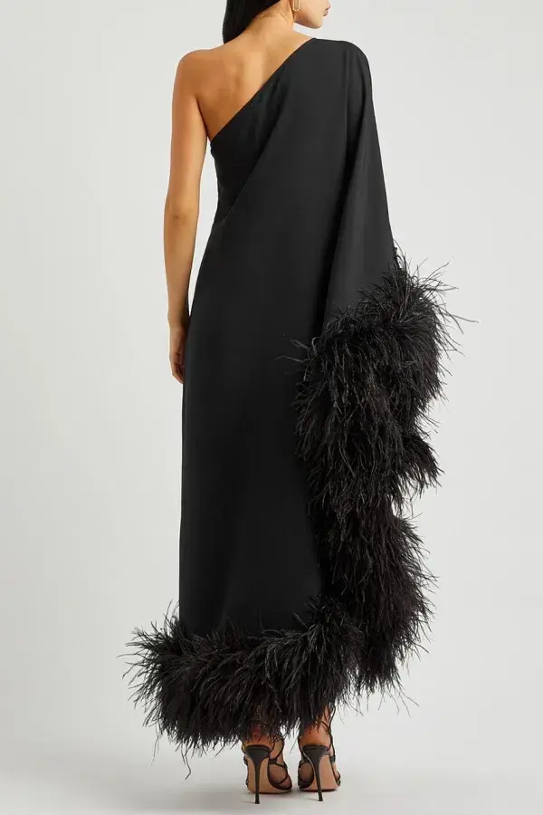 Taller Marmo Ubud Feather One Shoulder Gown Black Size 10 for rent on The Volte - main image