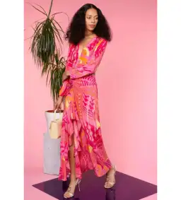 Rixo Rose Psychedelic Butterfly Dress Pink Print Size UK 10