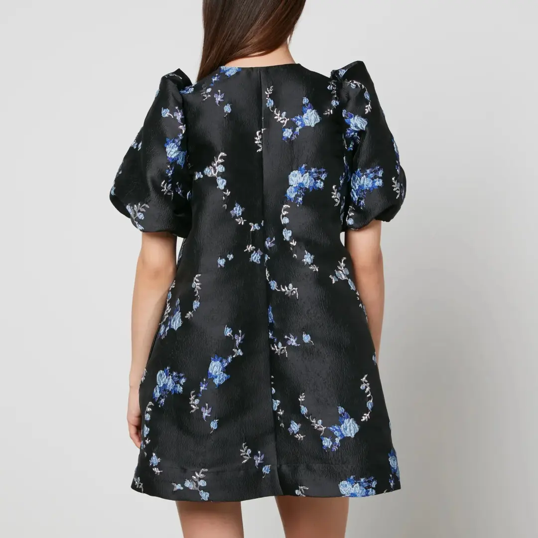 Ganni Jacquard Mini Dress Black Floral Size UK 10 for rent on The Volte - main image