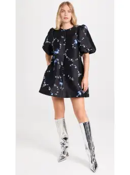 Ganni Jacquard Mini Dress Black Floral Size UK 10 for rent on The Volte - image 1