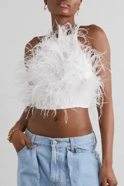 Cult Gaia Joey Open back Feather Embellished Crepe Top White Size UK 12 for rent on The Volte - image 2