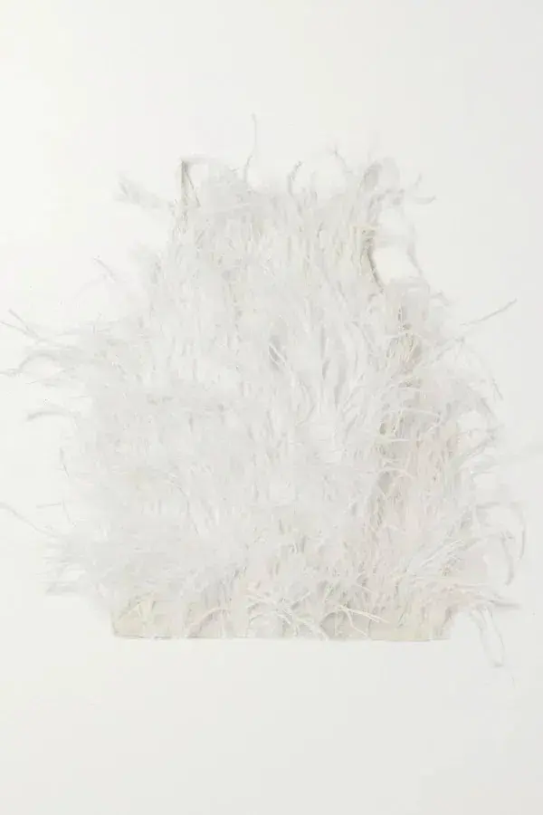 Cult Gaia Joey Open back Feather Embellished Crepe Top White Size UK 12 - Image 4