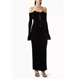16arlington Salm Velvet Cut Out Dress Black Size UK 12 for rent on The Volte - image 1