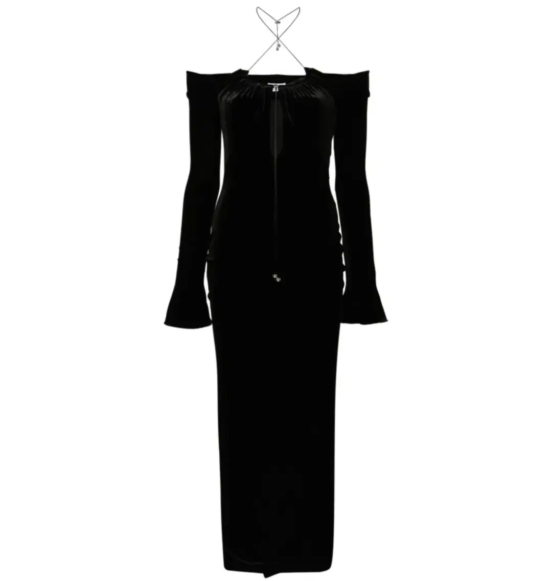 16arlington Salm Velvet Cut Out Dress Black Size UK 12 for rent on The Volte - main image